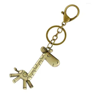 Keychains 2024 Cute Antique Bronze Plated Metal Giraffe Punk Vintage Keychain Animal Keyfobs Car Key Ring Holder Accessories FY066