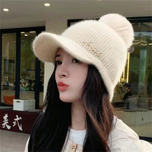 Thick Warm Winter Rabbit Fur Baseball Cap for Women Korean Style Simple Knitted Hat Wholesale Womens Winfer Luxury 240116