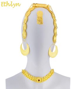 ETHLYN ​​ERITREAN Wedding Tradycyjna biżuteria Pięć szt. Zestawy Choker Zestaw Gold Stone Wedding Biżuteria