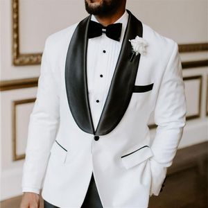 白と黒の結婚式のスーツプロムパーティーフォーマルウェアグルームマンマンスーツショールラペルグルームタキシードス2ピースメンスーツジャケットパンツbo203b