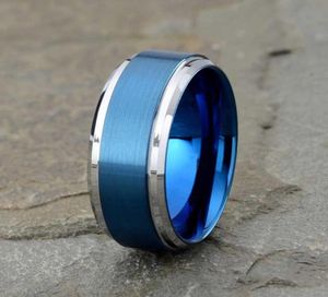 Eheringe 8 mm Herren039s Blauer Wolframkarbidring Trendy gebürstete abgeschrägte Kante Herrenband Schmuck Zubehör Größe 6139567603