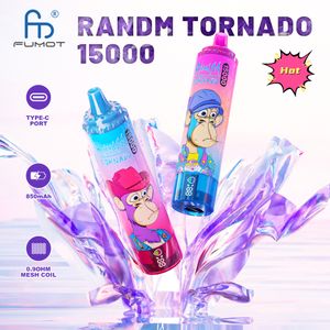 Оригинальные электронные сигареты RandM Tornado 15000 затяжек, одноразовые электронные сигареты Vape Pen, капсула 22 мл, RGB-подсветка, перезаряжаемая батарея, индикатор масла, 2% 5%, испаритель 15k