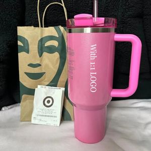 EUA estoque inverno rosa h2.0 40oz canecas cosmo rosa desfile tumblers copos de carro aço inoxidável alvo vermelho flamingo café dia dos namorados presente brilho g0117