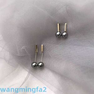 2024 New Age Jewelry Designer Stud Shi Jia Austrian Dark Grey Black Pearl Earrings 14k Gold Plated S925 Silver Earrings Clip