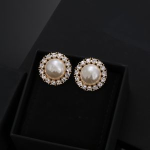 Orecchini a bottone in oro 18 carati di alta qualità con strass di diamanti Orecchini di perle firmati per gioielli da regalo di compleanno per feste di matrimonio da donna