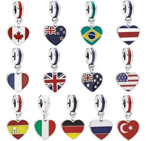 MEMNON JEWELRY 925 STERLING SILVER HEATS CHARMS HEARTHAPED FLAG PENDANT CHARM BEADS FIT BRACELETS NECKLACES DIY for Women3747729