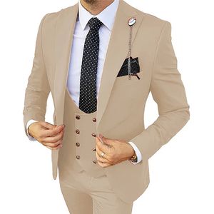 Formeller Herren-Hochzeitsanzug, 3-teilig, Bräutigam-Smoking, Slim-Fit, Business-Anzug, Champagner-Hochzeitsanzug, Kostüm, Homme, Blazer, Hose, Weste 240117