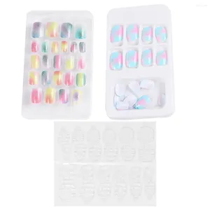 Yanlış Nails 48pcs Çocuk İpuçları Kısa Tam Kapakta Glitter Gradient Press Little için