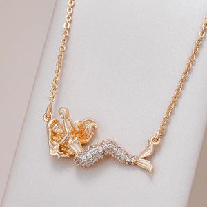 Pendant Necklaces Kinel Exquisite 585 Rose Gold Color Mermaid For Women Shiny Natural Zircon Accessories Daily Fine Jewelry