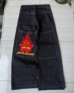 Jnco Винтаж Мужские Мешковатые Джинсы с Низкой Посадкой Y2k Хип-Хоп Повседневные Черные Широкие Брюки Негабаритные Графический Панк Уличная Одежда 240116