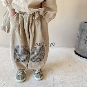 Trousers 2023 Autumn New ldren Casual Pants Fashion Girls Corduroy Harem Pants Loose Baby Patch Trousers Baby Boys Clothes H240508