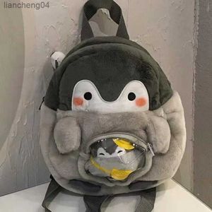 Rucksäcke Netter kleiner grauer Pinguin-Kinderurlaubsrucksack Hugglable Plüsch gefüllte Spielzeugpuppentasche Kindergarten für Kindergeschenke