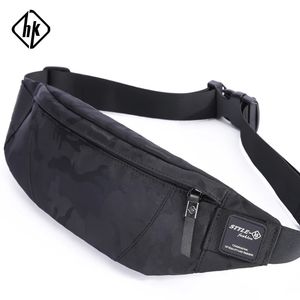 Hk Men Male Casual Fanny Bag Waist Bag Money Phone Belt Bag Pouch Camouflage Black Gray Bum Hip Bag Shoulder Belt Pack 240117