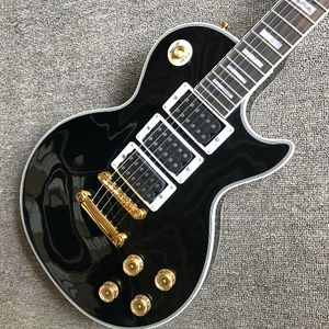 Anpassad butik en bit nacke Peter Frampton Black Electric Guitar, 3 -delad pickup, Rosewood Fingerboard, guldhårdvara, gratis frakt