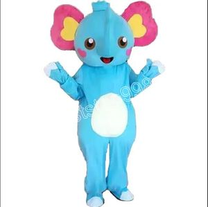 Costume da mascotte elefante carino blu di alta qualità Personaggio a tema anime dei cartoni animati Formato adulto unisex Puntelli pubblicitari Vestito da esterno per festa di Natale