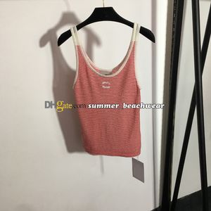 Modische gestreifte Strickweste für Damen, bestickte Strickweste, Designer, ärmellose Tanktops, lässiges Strick-Unterhemd