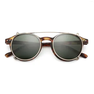 Sunglasses Retro Double Lens Flip Up Clip On Steampunk Style Men Women Circle Anti Blue Light Glasses Polarizing Clips