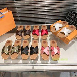 Luxury Cross Rubber Slides Sandals Letter Brown Black White Fashion Mens Slippers Designer Women Wide Beach Casual Flats Flip Flops