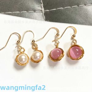 2024 New Age Jewelry Designer 14K Gold Coated Pink Opal Agate South Red Agate Freshwater White Pearl Earrings