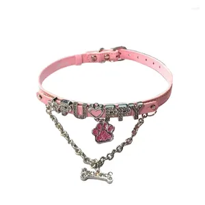 Anhänger Halsketten Rosa Y2K Choker Halskette Für Edgy Mädchen Welpen Kragen Kette Knochen Hip Hop Schmuck Geschenk Leder