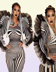 Fashion Zebra Pattern Jumpsuit Women Singer Sexy Stage Outfit Bar DS Dance Cosplay Bodysuit Performance Show Costume 2203228206290