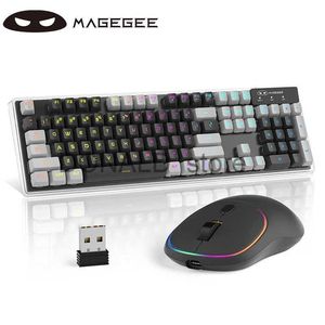 Teclados Magegee Wireless Gaming Keyboard e Mouse Combo MageGee V550 2.4G recarregável RGB Backlit Teclado com Clear Shell Full Siz J240117