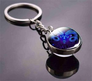 Luminous 12 Constellation Key Ring Children039s LED Double Convex Round Glass Ball Key Chain Nigh Light Boys Grils Pandent Gift3543063