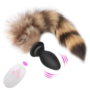 Sexy Fox Tail Fur Wtyczka analna dla kobiet Wibratory Bezpośrednie tyłek odbytu odbytu Expander Mężczyźni Para Flirt narzędzia
