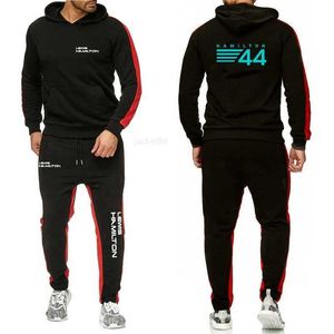 F1 Sürücü Lewis Hamilton Digital 44 Yeni Giyim Erkek Sonbahar Kış Setleri Fermuar Hoodie+Pantolon Pitchsuit Sportswear Pullover Ter