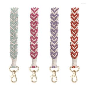 Keychains Macrame Lanyard Keychain Bracelet For Women Boho Wristlet Wallet Handmade Keyring