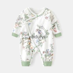 Pullover Rompers för nyfödda bomullstryck Baby Boys Girls kläder Långärmning Söt tjejpojke Jumpsuit Come Infant Onesies 0-6m Spring H240508