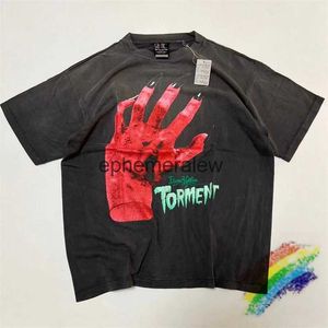 Mens T-shirts Washed Black t Shirt Men 1 High Quality Red Ghost Hand T-shirt Tops Teeephemeralew