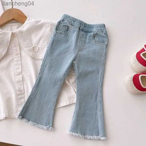 Jeans 2023 Herbst Und Winter Neue mädchen jeans Kleidung Hohe Taille Schlaghosen Einfarbig Warm Out Jeans Kinder der Kleidung 2-6T