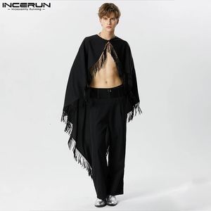 Модный мужской плащ-накидка с кисточками, свободная уличная одежда на одной пуговице, нерегулярные тренчи, пончо, повседневные тонкие пальто, S-3XL INCERUN 240117