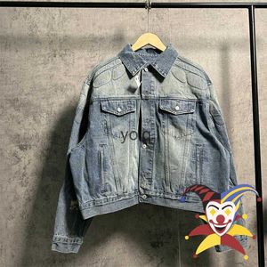 Herrjackor tvättade yzy denim jeans jacka män kvinnor blå pansar denim vintage kläder toppar coatyolq