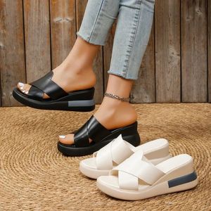 2024 Wedge High Heels för kvinnor 2024 Sommar Ny muffinöppning och stängning av sagor Style Tjock Soled Womens Shoes for Externt Wear 240117 10A1.