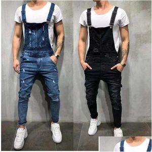 Jeans masculinos homens rasgados jeans macacões high street morreu denim babador macacão para calças suspensas masculinas hip hop casual drop delivery app dhhsv