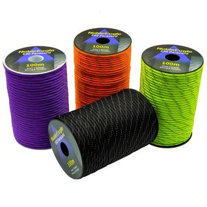 100m 550 Militär reflekterande Paracord 7 Strand 4mm Tactical Parachute Cord Camping Tält Lanyard DIY Armband Weaving Rope 240117