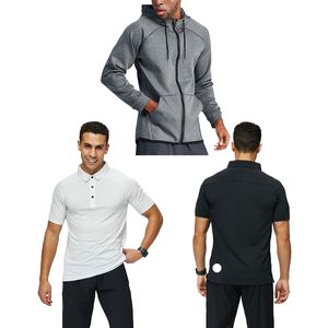 LL Yoga Hoodie Outfit Unisex Polo Tshirts Men Gym Clothing Exercise Fitness Wear Sport wear Trainer Shirts Turn-down collar Tops Short Sleeve Elastic Breathable Men
