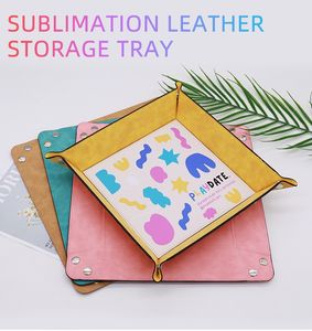 Sublimation PU leather Folding Storage Tray Blank Printable Sublimation Leather Luxury Tray Storage Box for Jewelry keys food