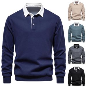 Polos masculinos outono inverno design de moda emenda casual contraste cor retro versátil camisa polo social wear moletom de algodão de alta qualidade