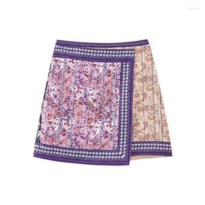 Skirts 2024 Summer Fashion High Waist Loose Slim Asymmetrical Printed Skirt Casual Versatile Miniskirt