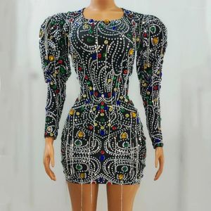 Stage Wear High-End Colorful Rhinestones Dress Women Party Evening Dresses Singer Celebrate Prom Costume Festival Outfit XS6507