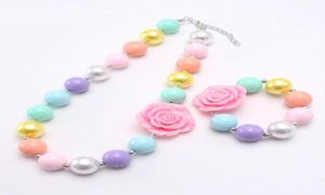 Nya färgglada flickor Chunky Flower Necklace Diy Beads Armband For Kids Party Gift Handgjorda bubblegum smycken3727640