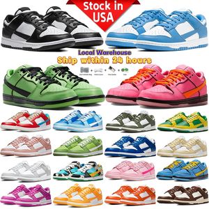 US Stocking Homens Mulheres Designer Running Shoes Local Warehouse Low Sneakers Branco Preto Panda Rosa Sussurro Cinza Nevoeiro Médio Olive Archeo Rosa Mens Womens Sport Trainers