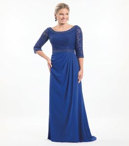 Stunning Royal Blue Mother of The Bride Dresses lace top with beaded neckline 34 sleeves pleated skirt with elegant evening forma5950727
