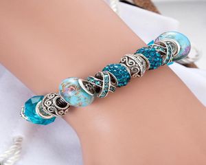 Bracciale di fili Blue Magic Beads in argento 925 con gioielli fai da te in cristallo regalo7472583
