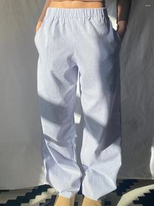 Pantaloni da donna Y2k Pigiama in tessuto da donna Pantaloni larghi con stampa a righe elastiche in vita con tasche Indumenti da notte leggeri da salotto