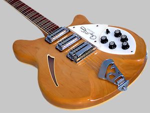 Roger mcguinn 370 12-string board glo natural semi-hollow electric guitar gloss painted fingerboard, 3 pickups, embedded triangle