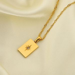 Colares de pingente 18k banhado a ouro aço inoxidável retangular luz solar colar zircon star power para mulheres